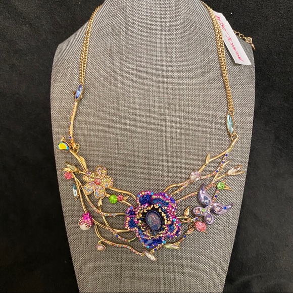 Betsey Johnson Womens Multi Stone Butterfly Frontal Necklace